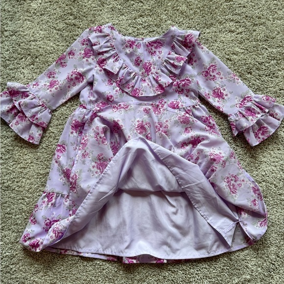Girls Janie and Jack long sleeve floral dress ruffle dress purple size 6 - Picture 6 of 10